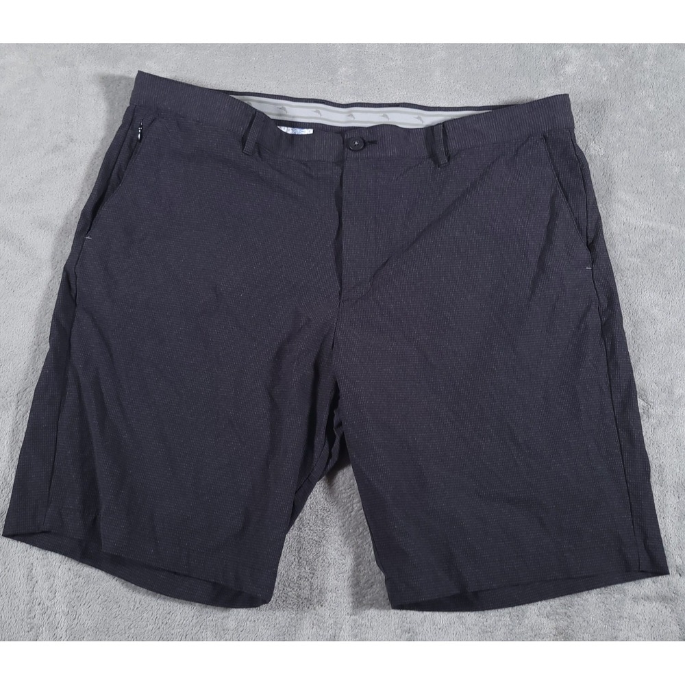 Tommy Bahama Shorts Mens 42 Black Performance Golf Stretch Micro Grid Tech